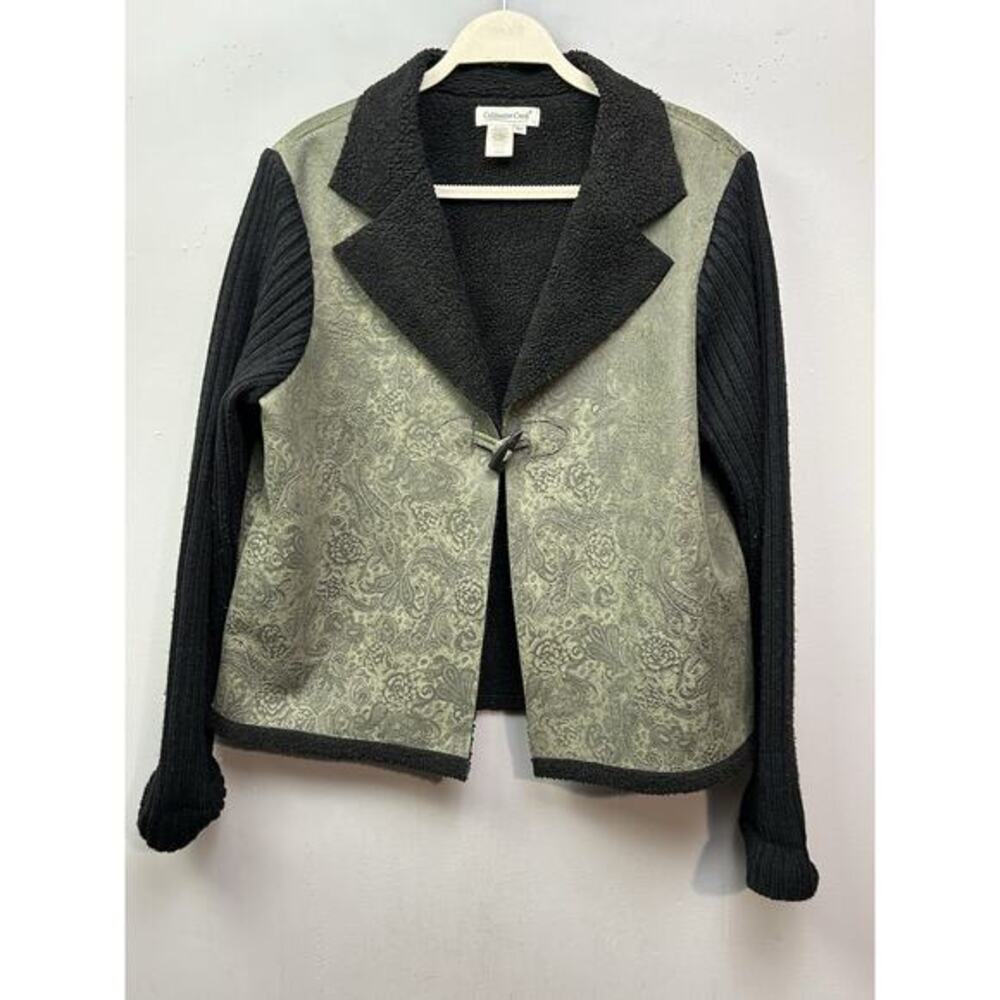 Coldwater Creek Jacket Blazer Womens PL Green Paisley‎ Contrasting knit sleeves